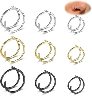 18G/20G/22G Stainless Steel Hoop Nose Ring Cartilage Earring for Women Men Softened Double Hoop Nose Ring for Single Piercing Bendable Tragus Helix Piercing Lip Septum Ring