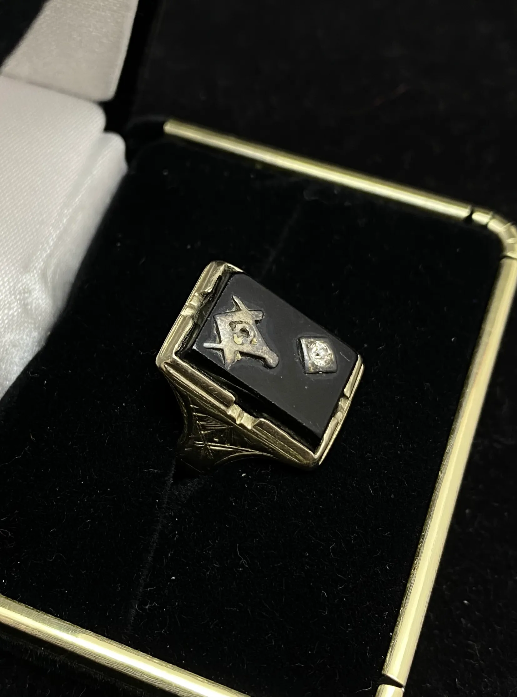 1920's Antique Design Masonic w/ Diamond Signet Ring - $6K Appraisal Value w/CoA!