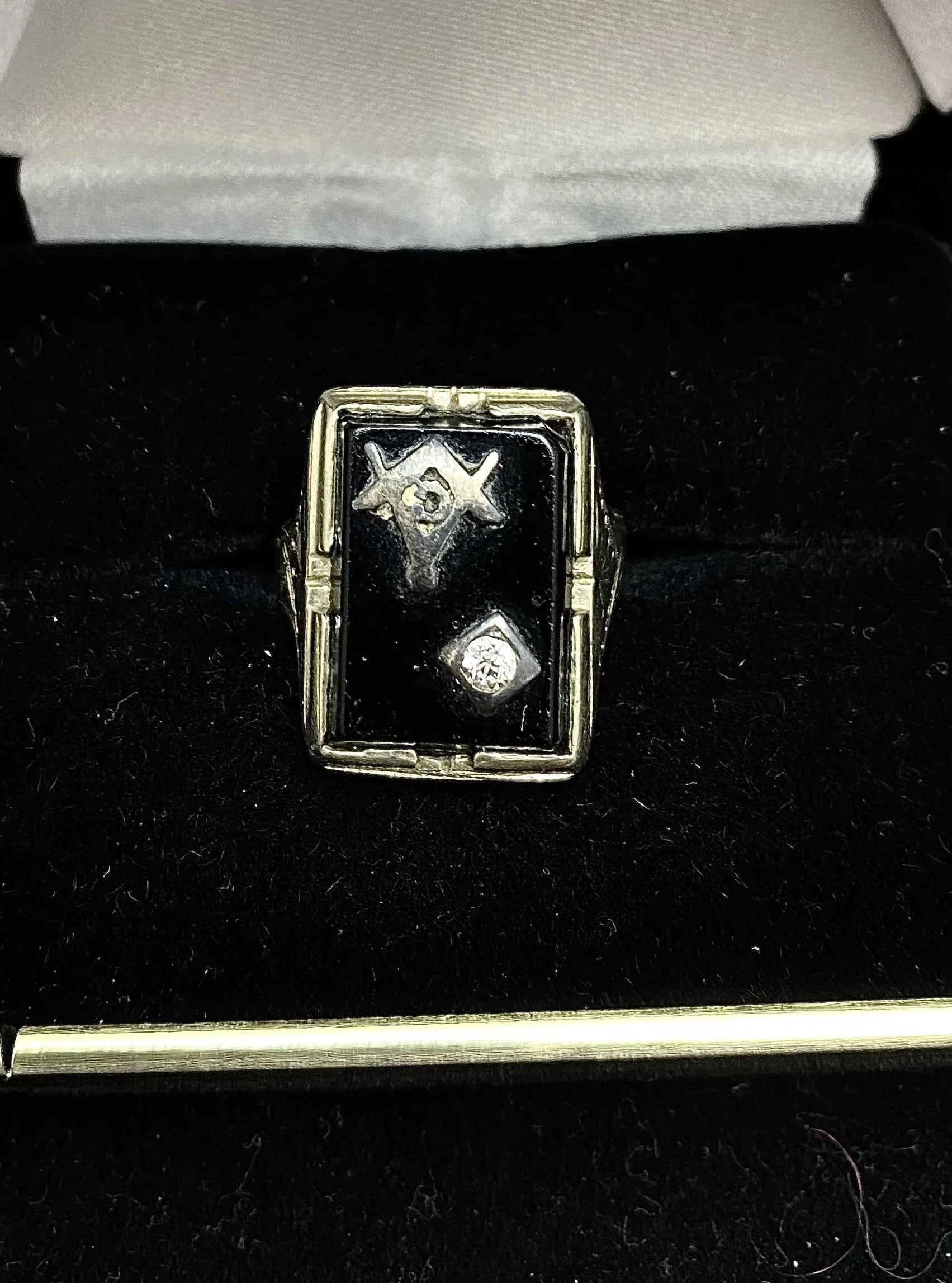 1920's Antique Design Masonic w/ Diamond Signet Ring - $6K Appraisal Value w/CoA!