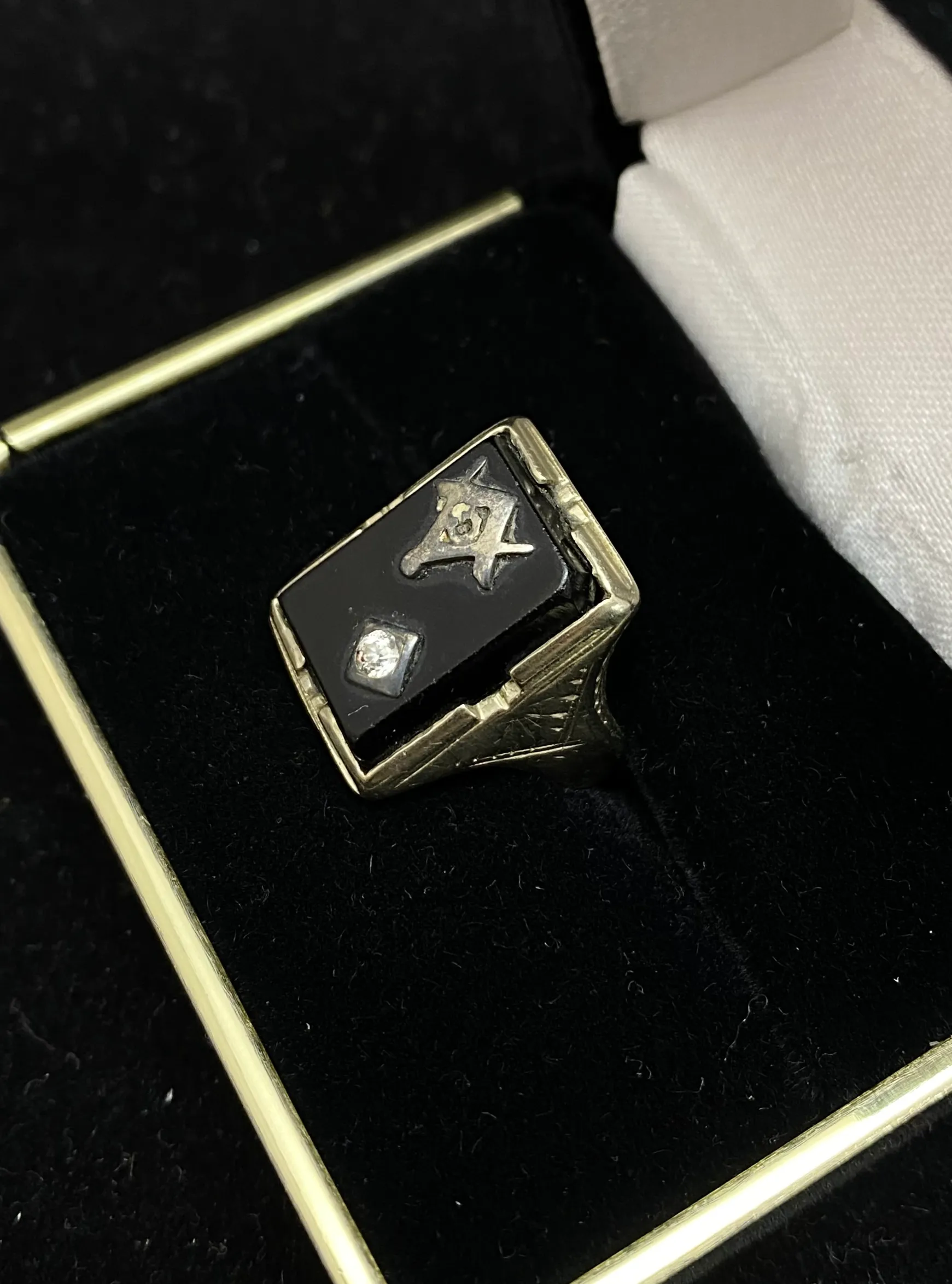 1920's Antique Design Masonic w/ Diamond Signet Ring - $6K Appraisal Value w/CoA!