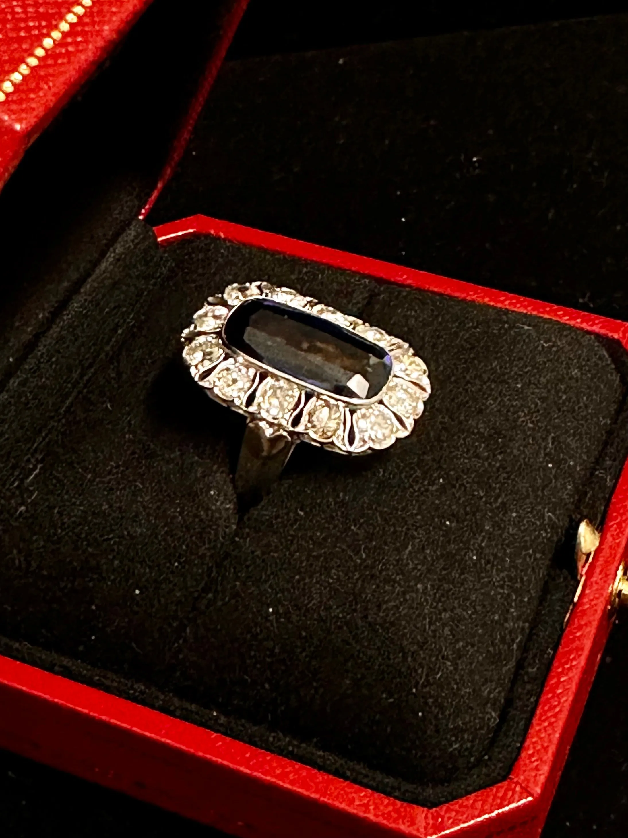 1920s Design, Antique-Style Diamond and Sapphire-Style WG Ring -$40K APR w/ CoA!