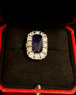 1920s Design, Antique-Style Diamond and Sapphire-Style WG Ring -$40K APR w/ CoA!
