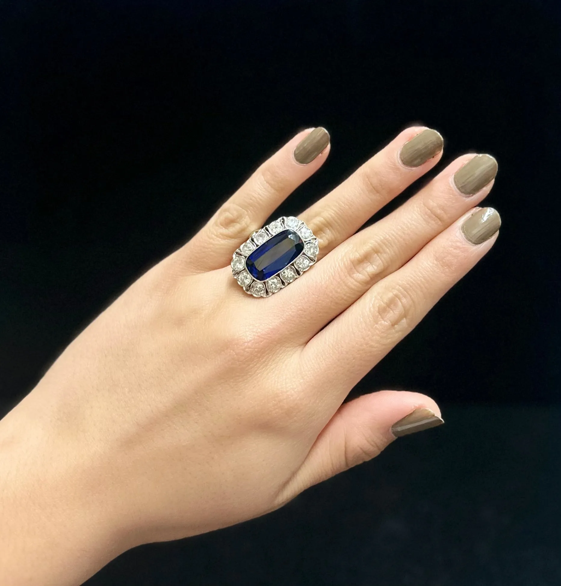 1920s Design, Antique-Style Diamond and Sapphire-Style WG Ring -$40K APR w/ CoA!