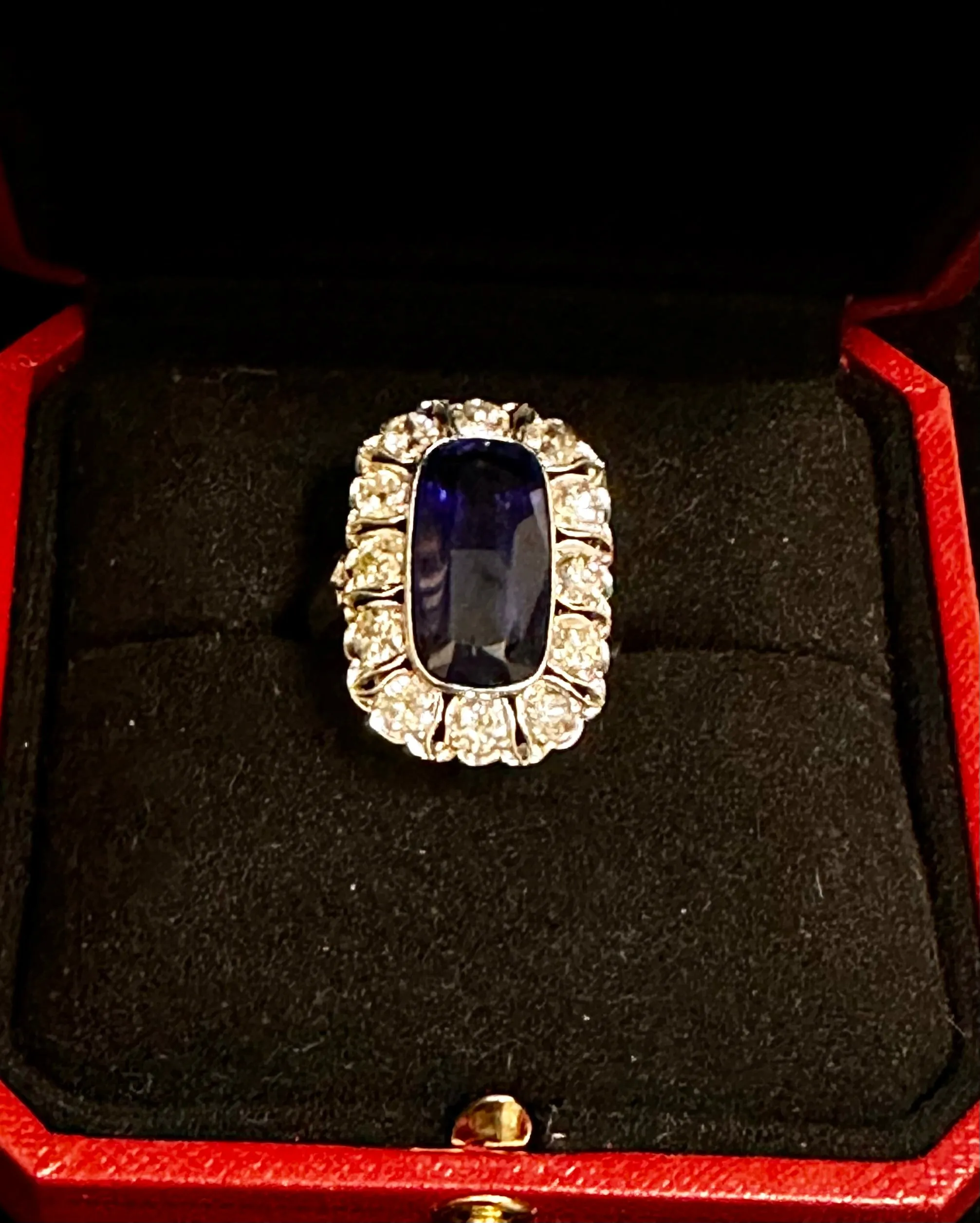 1920s Design, Antique-Style Diamond and Sapphire-Style WG Ring -$40K APR w/ CoA!