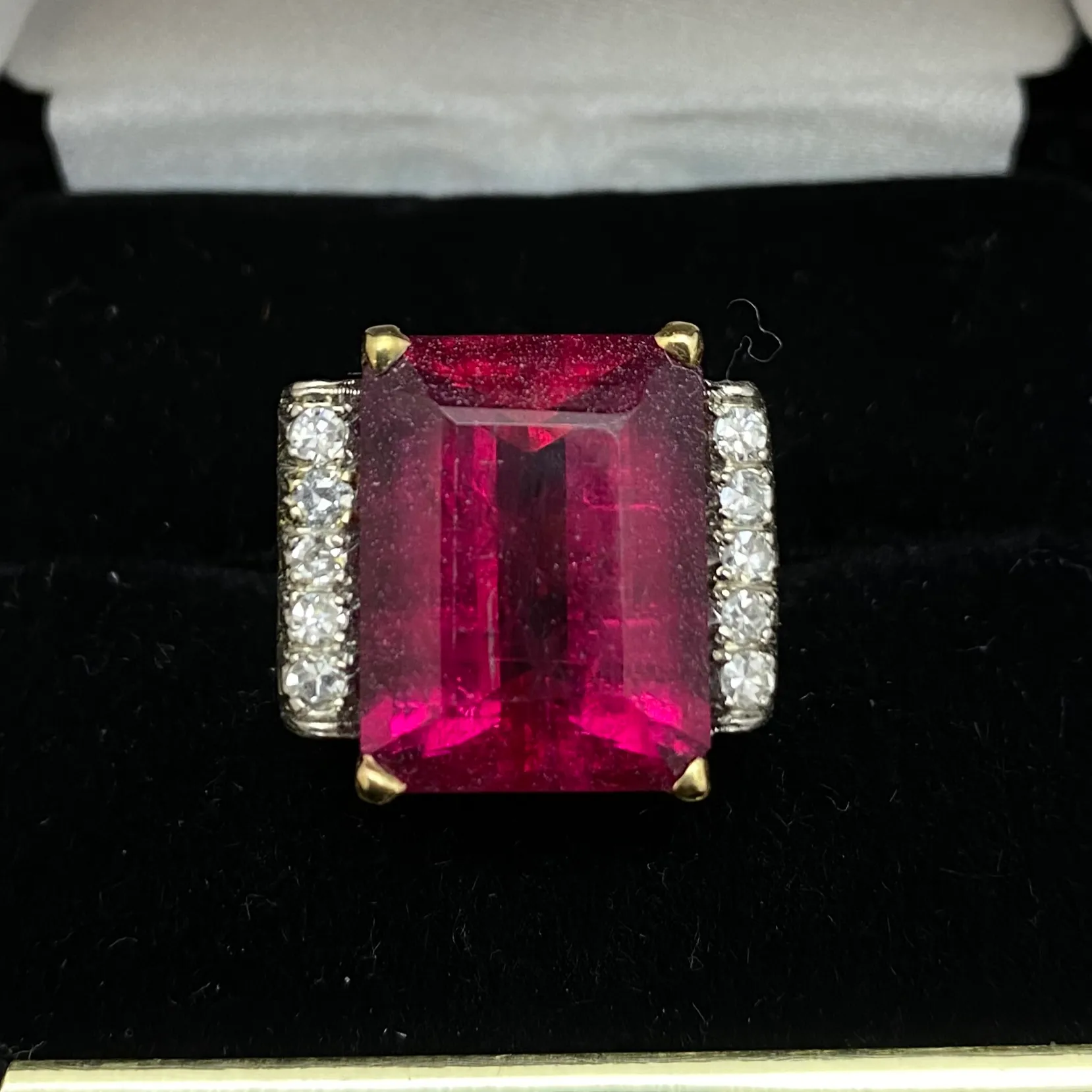 1930's Antique Designer Solid Rose Gold Ring w/  15Ct. Ruby & 10 Diamonds! - $30K Appraisal Value w/ CoA!