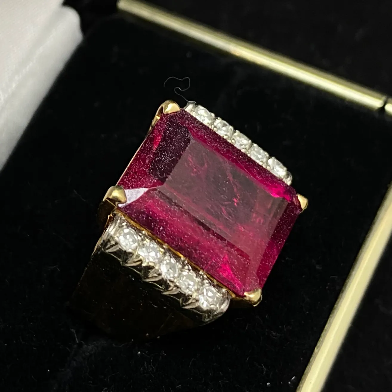 1930's Antique Designer Solid Rose Gold Ring w/  15Ct. Ruby & 10 Diamonds! - $30K Appraisal Value w/ CoA!