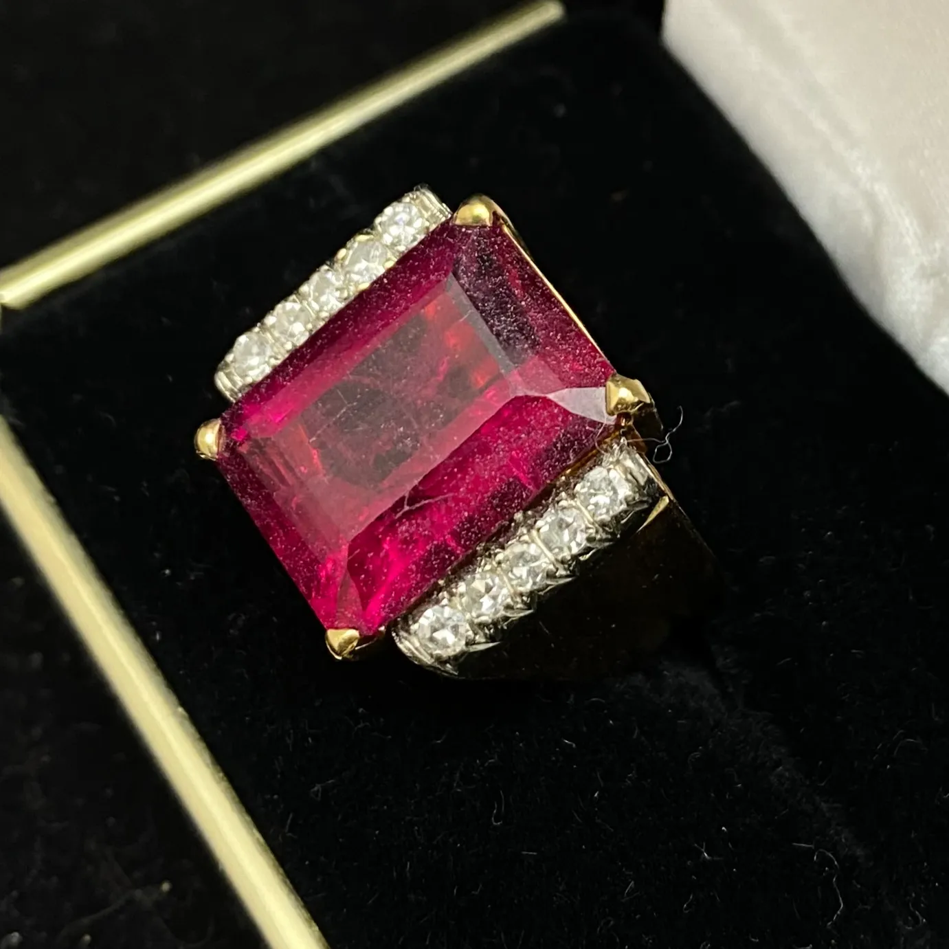 1930's Antique Designer Solid Rose Gold Ring w/  15Ct. Ruby & 10 Diamonds! - $30K Appraisal Value w/ CoA!