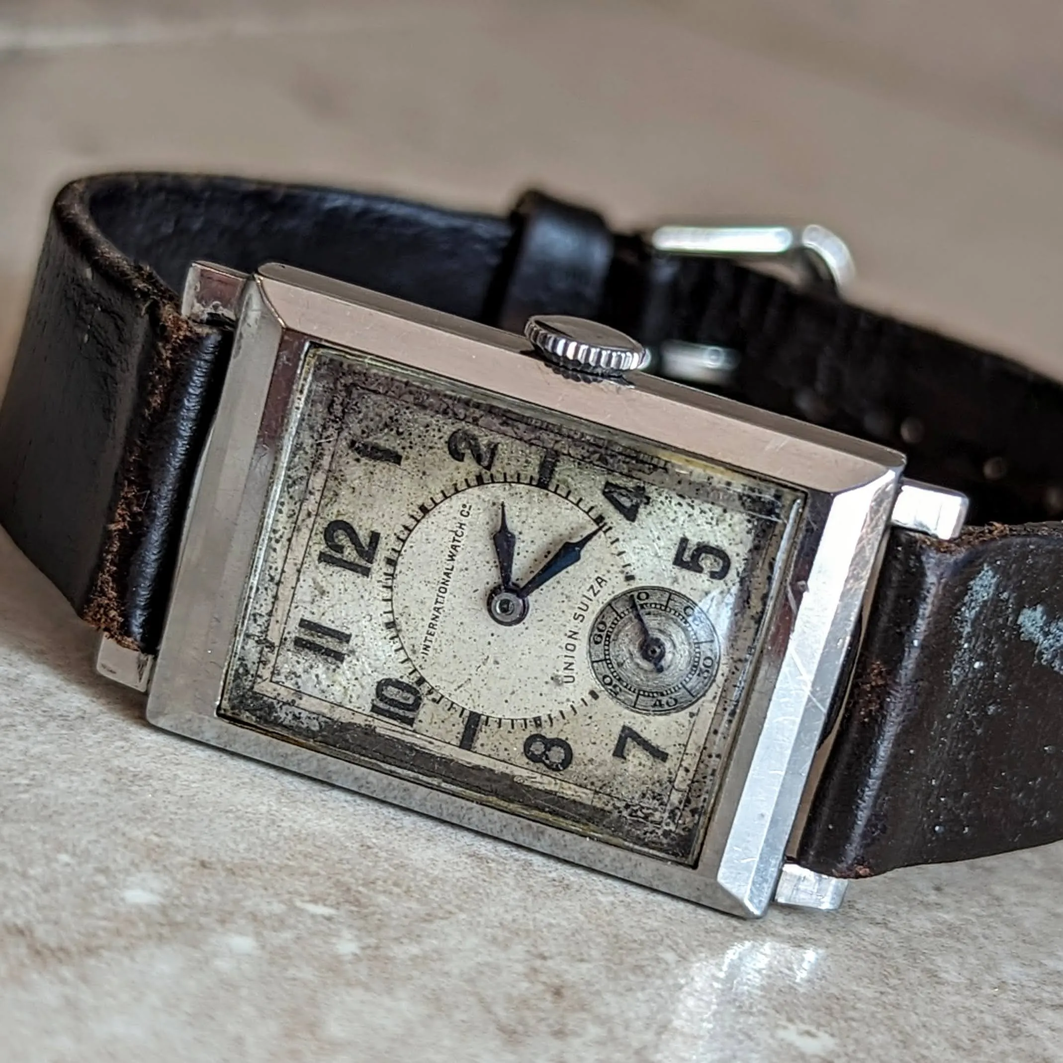 1933 IWC & Union Suiza Wristwatch Private Label Art Deco Wristwatch Stainless Steel
