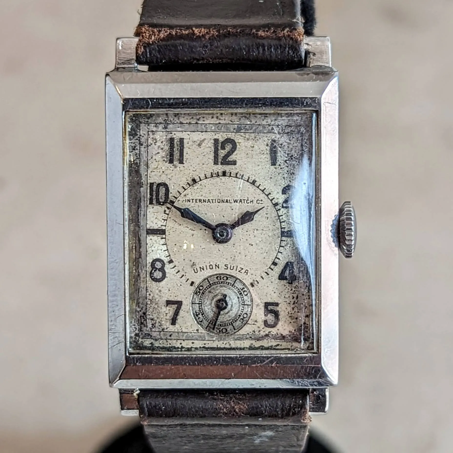 1933 IWC & Union Suiza Wristwatch Private Label Art Deco Wristwatch Stainless Steel