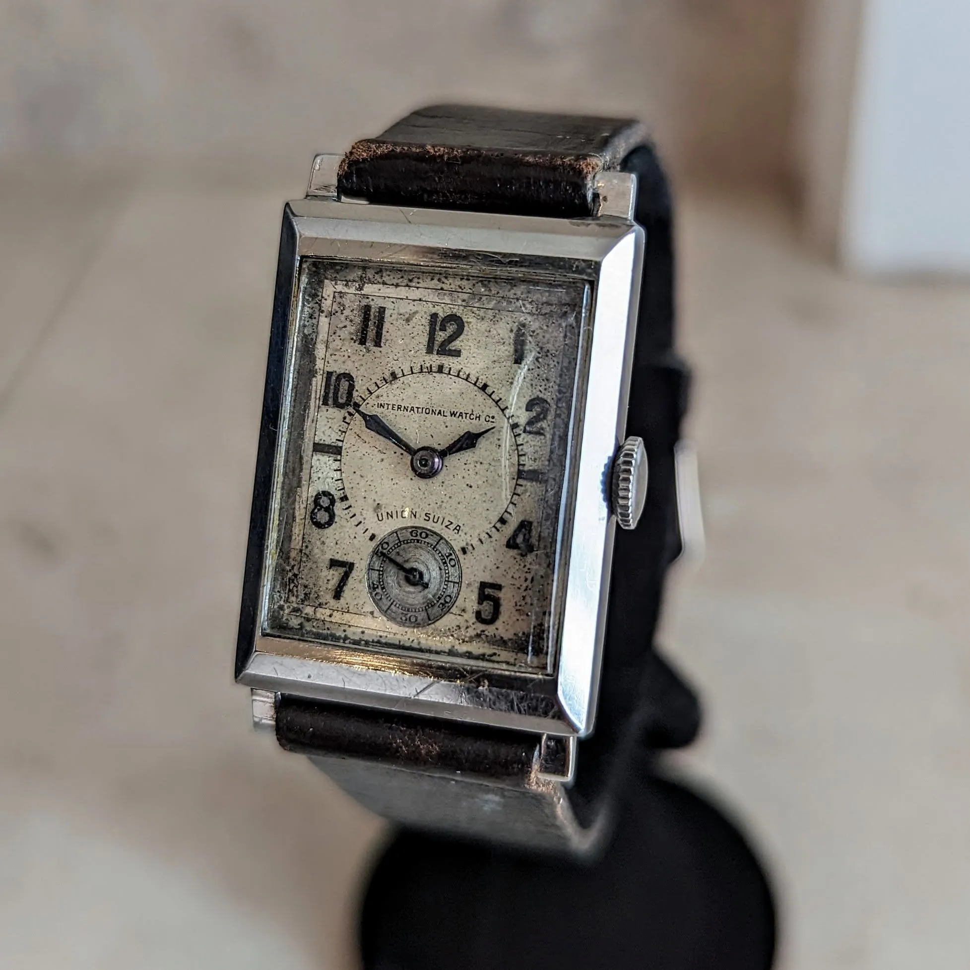 1933 IWC & Union Suiza Wristwatch Private Label Art Deco Wristwatch Stainless Steel