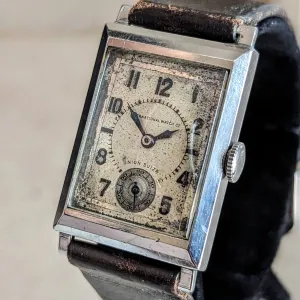 1933 IWC & Union Suiza Wristwatch Private Label Art Deco Wristwatch Stainless Steel