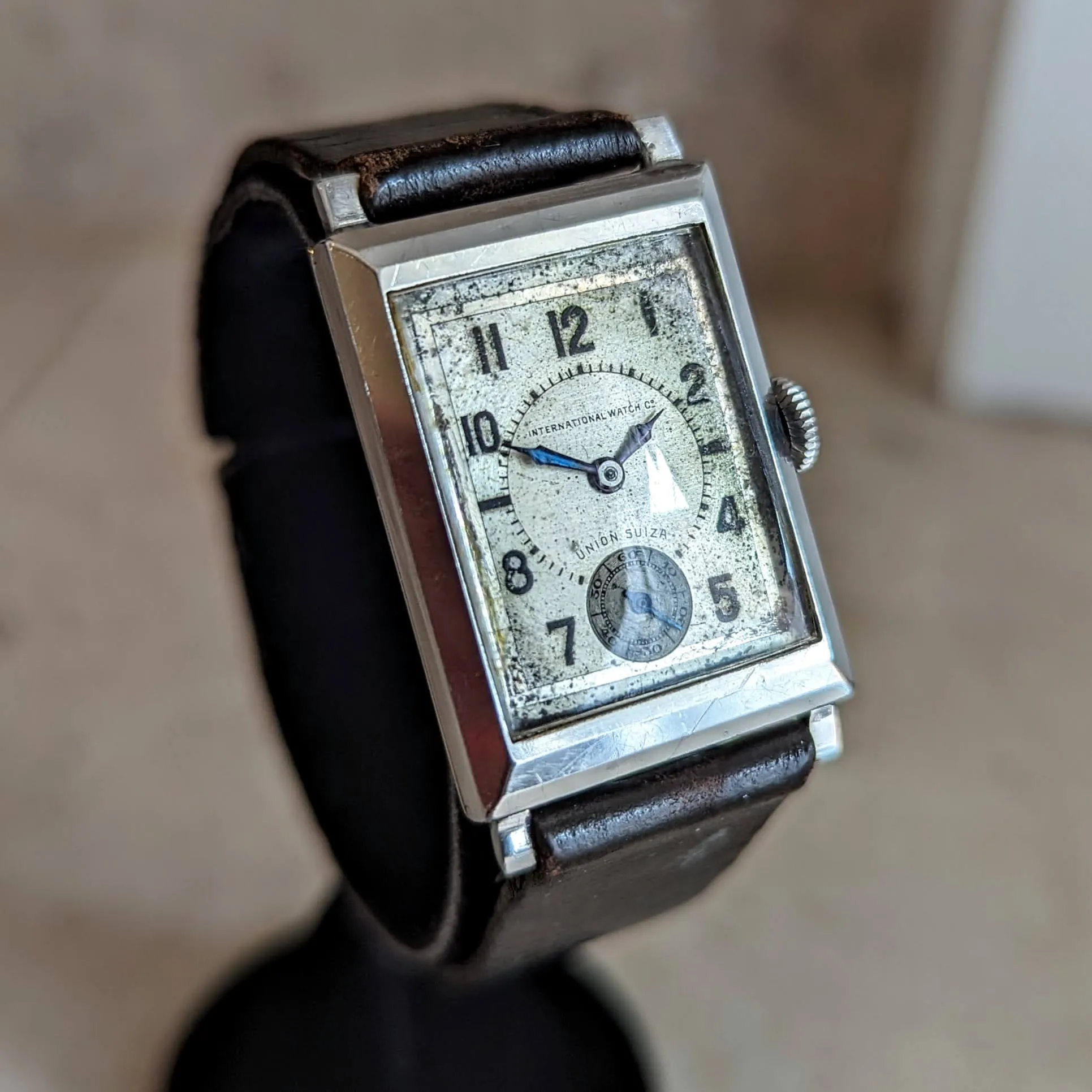 1933 IWC & Union Suiza Wristwatch Private Label Art Deco Wristwatch Stainless Steel