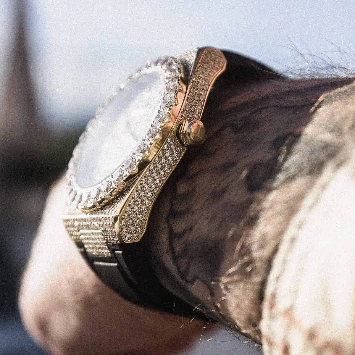 42MM Fully Iced Alpha Era Gold w/ Rubber Strap
