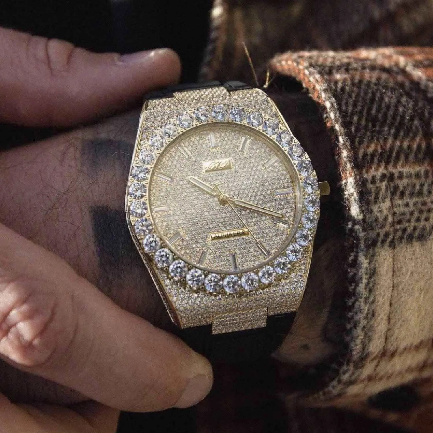 42MM Fully Iced Alpha Era Gold w/ Rubber Strap