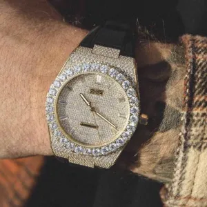 42MM Fully Iced Alpha Era Gold w/ Rubber Strap