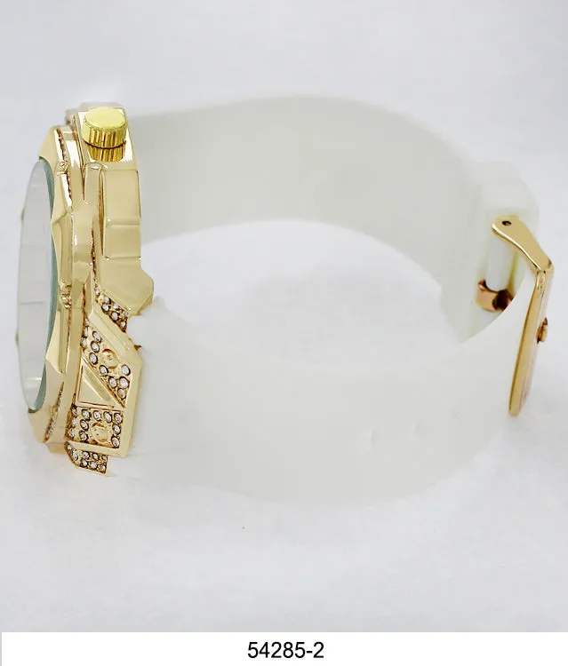 5428-Montres Carlo CZ Stone Case Watch With Silicone Band