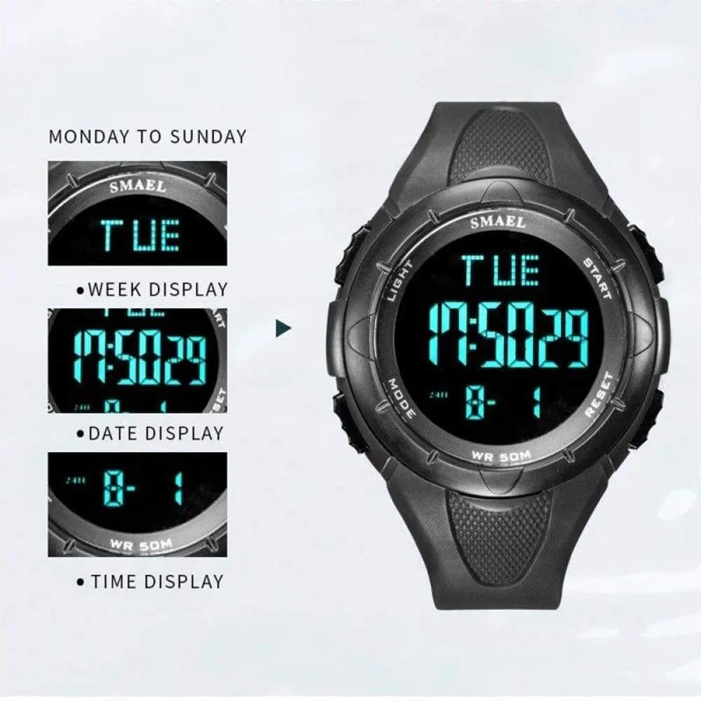 6 in 1 Men's 50m Waterproof Led Digital Wrist Watch Bracelet