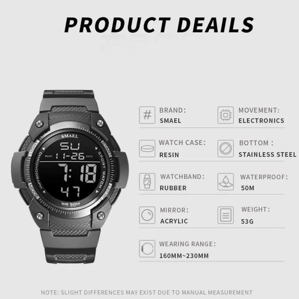 8 in 1 Waterproof Mens Led Digital Wrist Watch