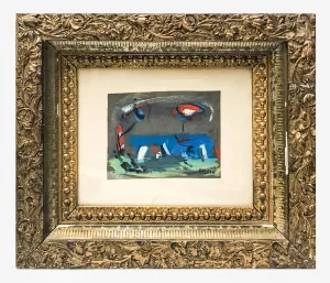 ALEXANDER REDEIN Abstract Seascape with Boats 1960s Oil on Paper- $5K APR w/CoA