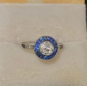 Antique Filigree Platinum Old Mine Diamond & Sapphire Ring - $20K Appraisal Value w/CoA}