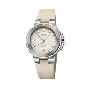 Aquis Date Creme Mother Of Pearl Dial Watch, 36.5mm