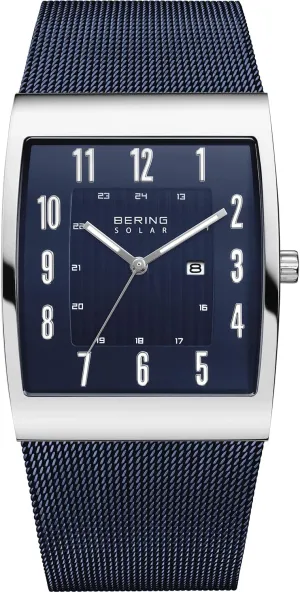 BERING Men's Watch Solar Movement - Solar Collection with Stainless Steel and Sapphire Crystal 16433-XXX Wristwatches, Blue/Silver, 33.00mm, Blue/Silver