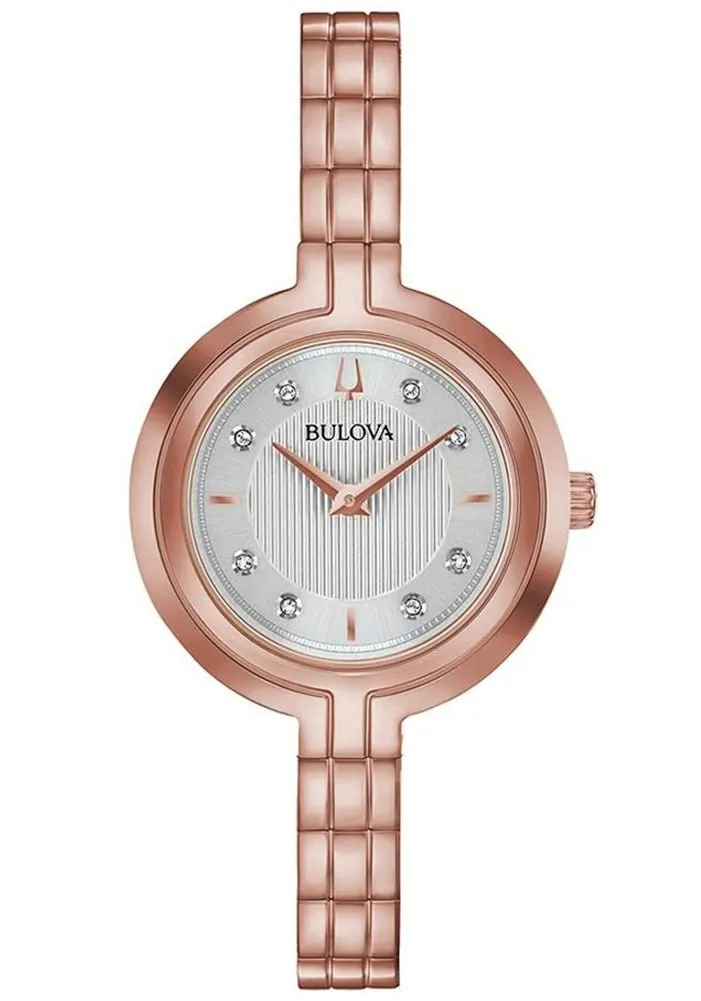 Bulova RhapsodyQuartz Ladies Watch, Stainless Steel Diamond , Rose Gold-Tone (Model: 97P145)