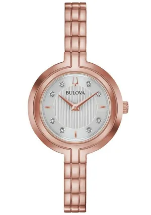 Bulova RhapsodyQuartz Ladies Watch, Stainless Steel Diamond , Rose Gold-Tone (Model: 97P145)