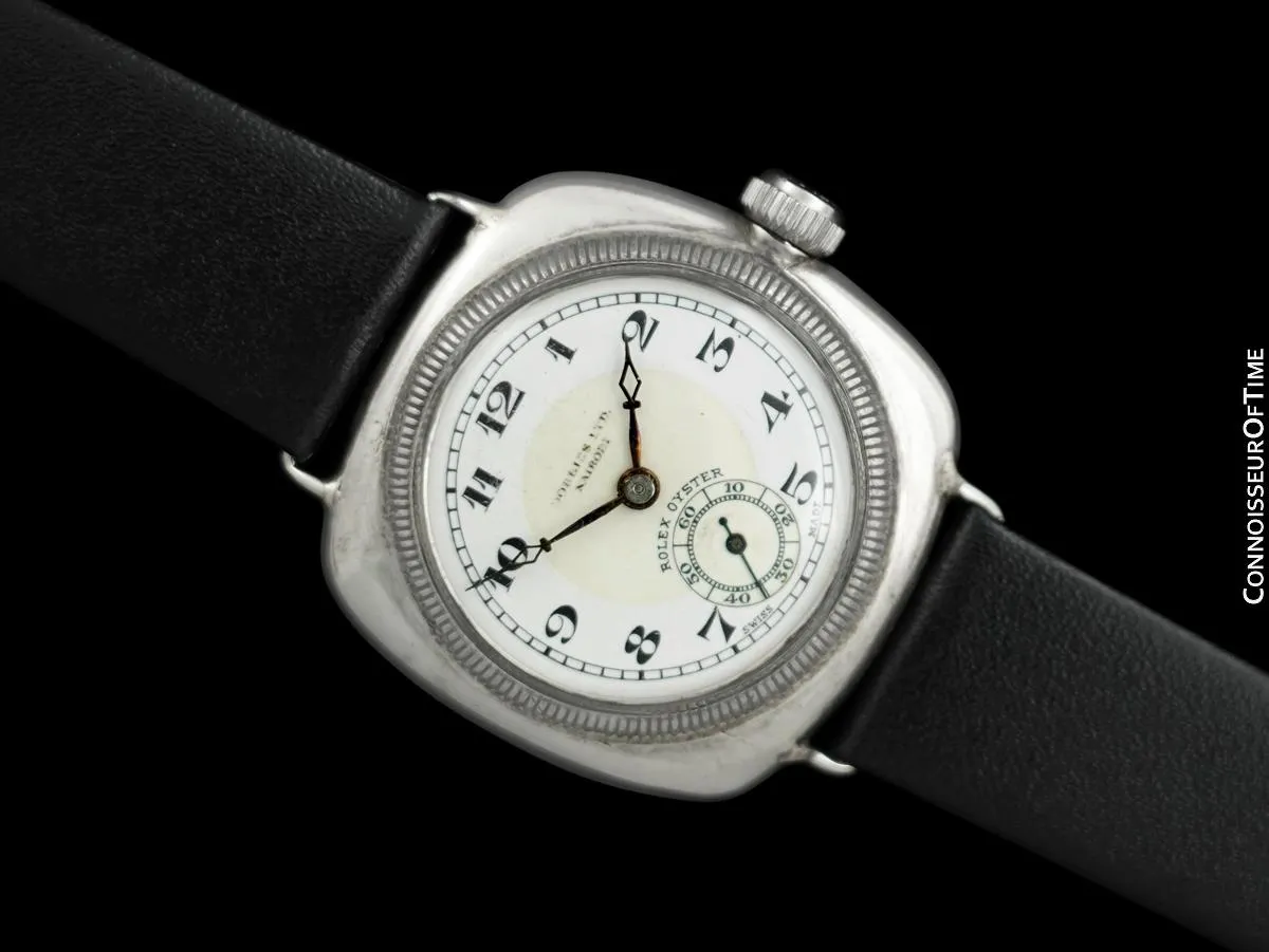 c. 1928 Rolex Oyster Rare Vintage Mens Sterling Silver Watch - Very Early Oyster