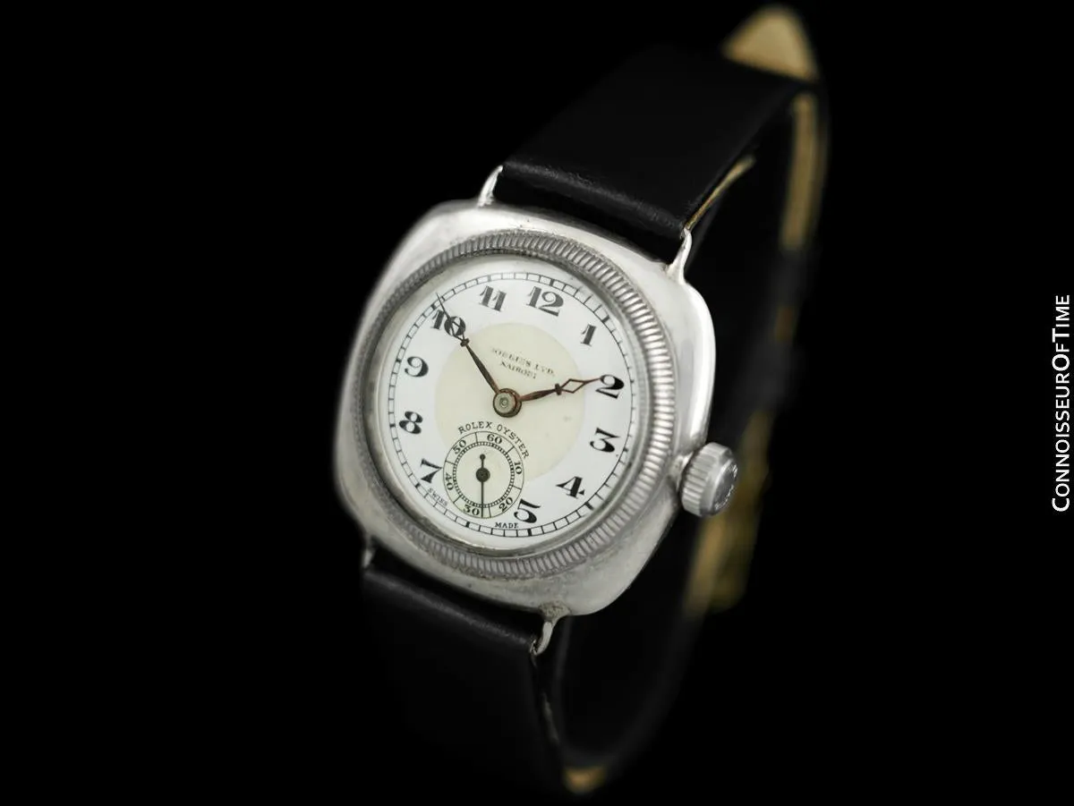 c. 1928 Rolex Oyster Rare Vintage Mens Sterling Silver Watch - Very Early Oyster