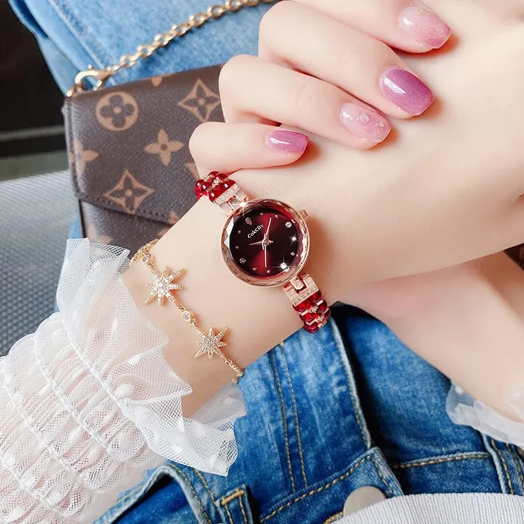 CakCity Ladies Watches for Women Watch Bracelet Ladies Wrist Watch Elegant Dress Quartz Wrist Watch Vintage Red Watch for Women Mini Small Face Watch with Gift Box,23mm