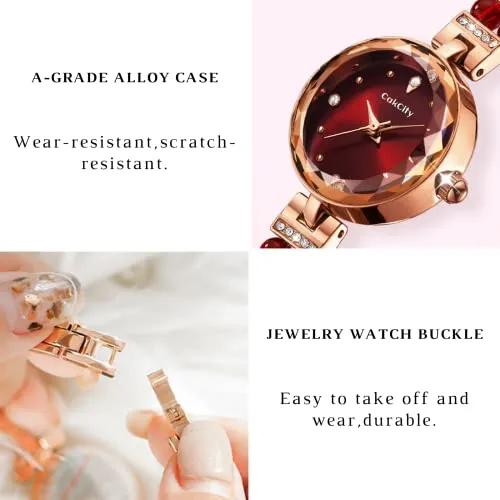 CakCity Ladies Watches for Women Watch Bracelet Ladies Wrist Watch Elegant Dress Quartz Wrist Watch Vintage Red Watch for Women Mini Small Face Watch with Gift Box,23mm