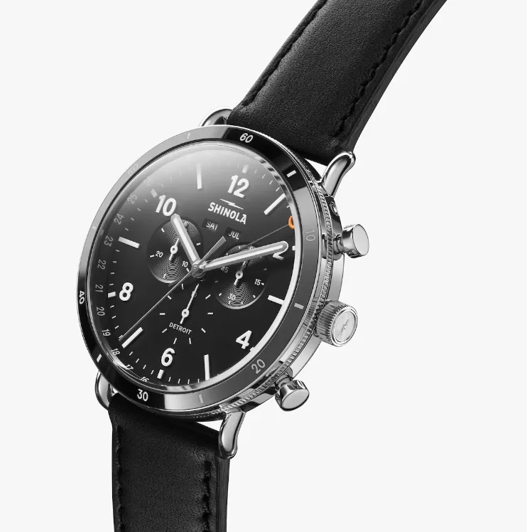 Canfield Sport Watch - 45mm Black / Black Leather Strap