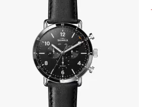 Canfield Sport Watch - 45mm Black / Black Leather Strap