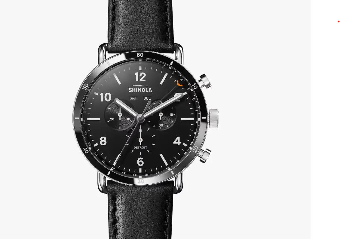 Canfield Sport Watch - 45mm Black / Black Leather Strap