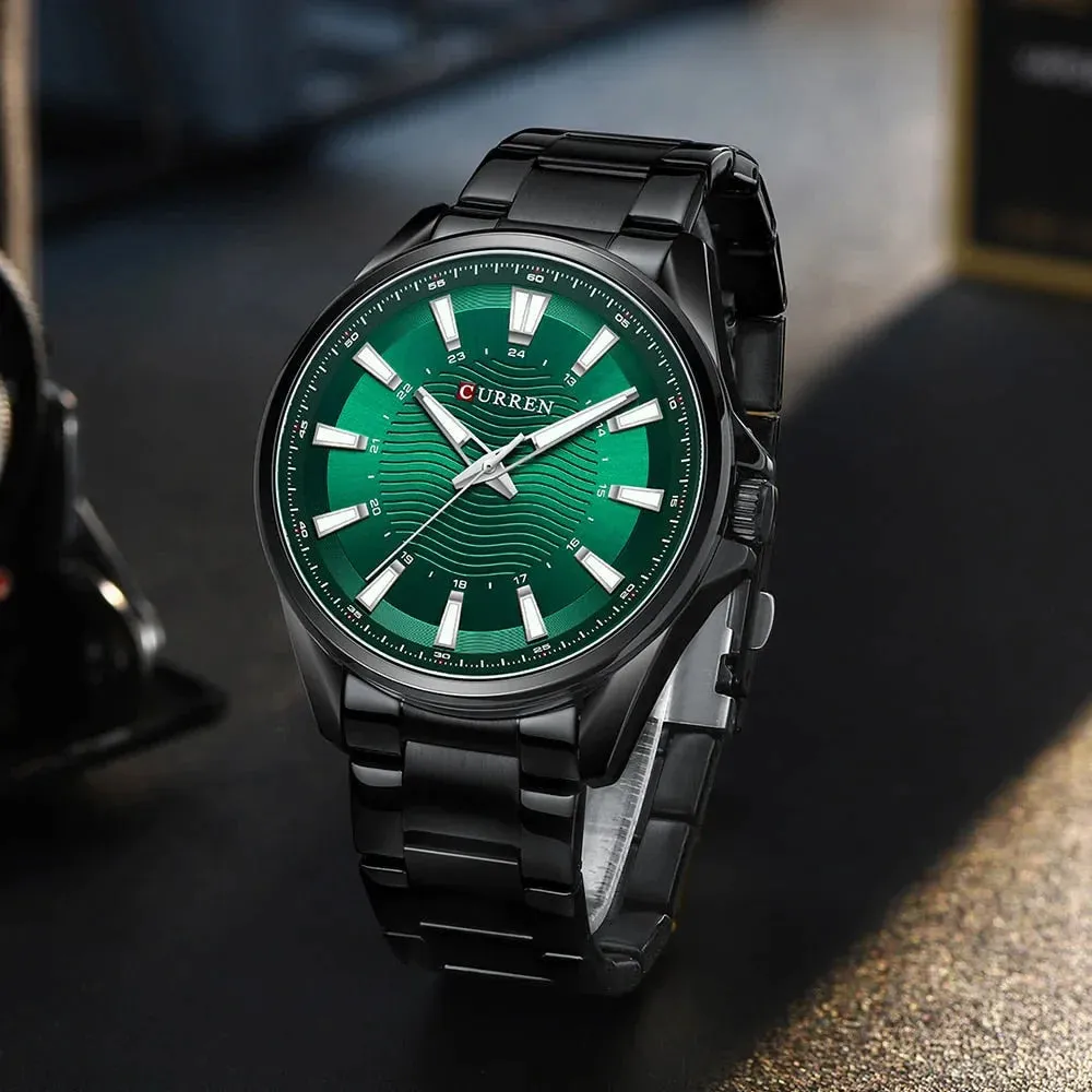 Casual Business Quartz Watches for Man Stainless Steel Band Black Wristwatches with 44 Mm Dial Luminous Hands