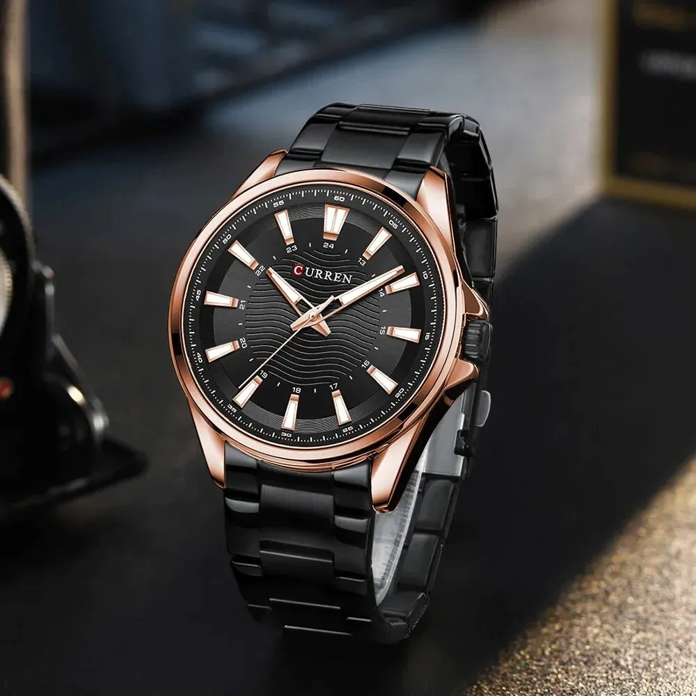Casual Business Quartz Watches for Man Stainless Steel Band Black Wristwatches with 44 Mm Dial Luminous Hands