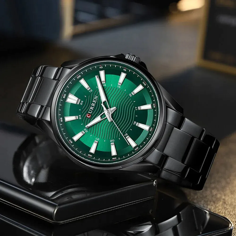 Casual Business Quartz Watches for Man Stainless Steel Band Black Wristwatches with 44 Mm Dial Luminous Hands