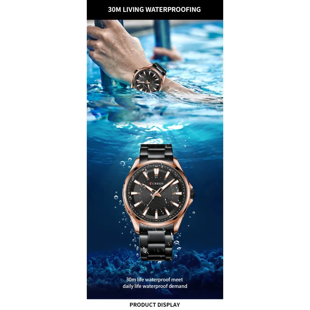 Casual Business Quartz Watches for Man Stainless Steel Band Black Wristwatches with 44 Mm Dial Luminous Hands