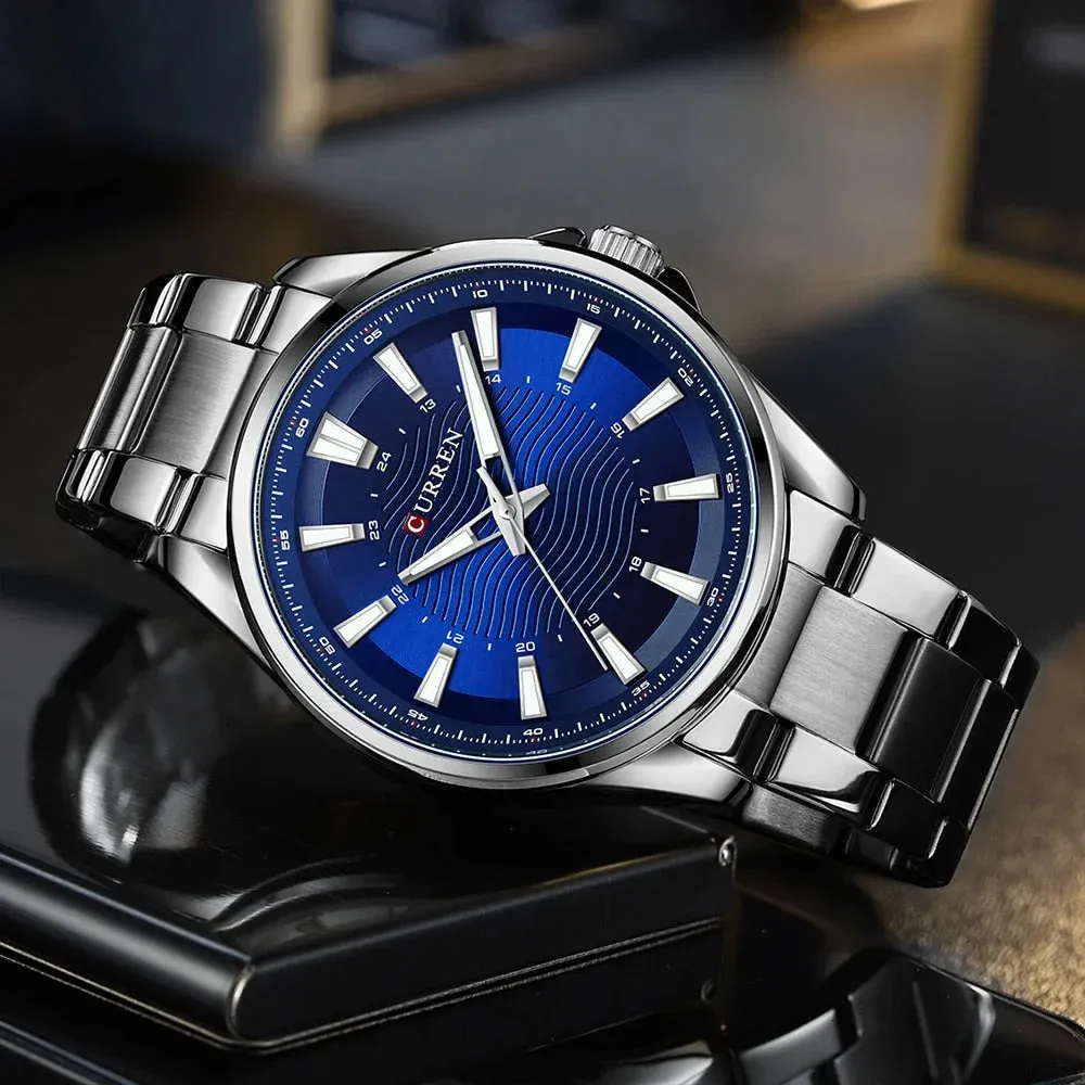 Casual Business Quartz Watches for Man Stainless Steel Band Black Wristwatches with 44 Mm Dial Luminous Hands