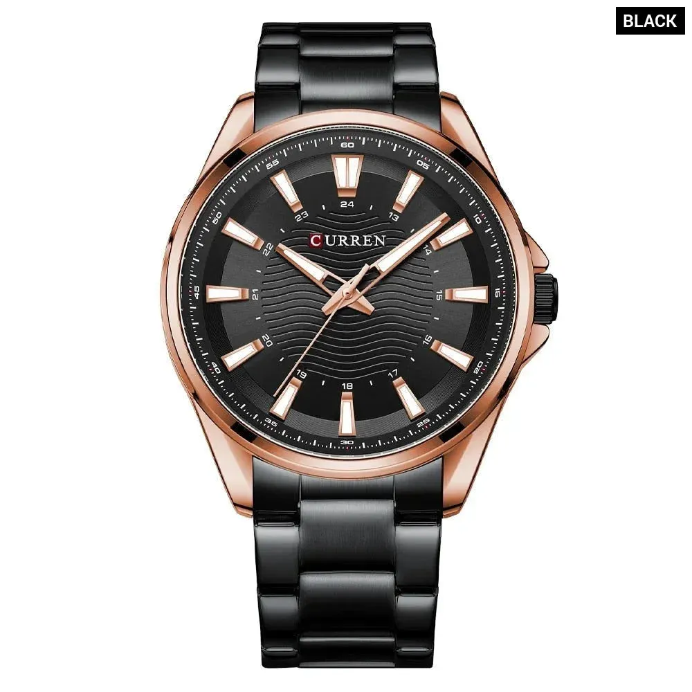 Casual Business Quartz Watches for Man Stainless Steel Band Black Wristwatches with 44 Mm Dial Luminous Hands