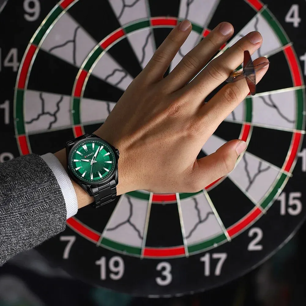Casual Business Quartz Watches for Man Stainless Steel Band Black Wristwatches with 44 Mm Dial Luminous Hands
