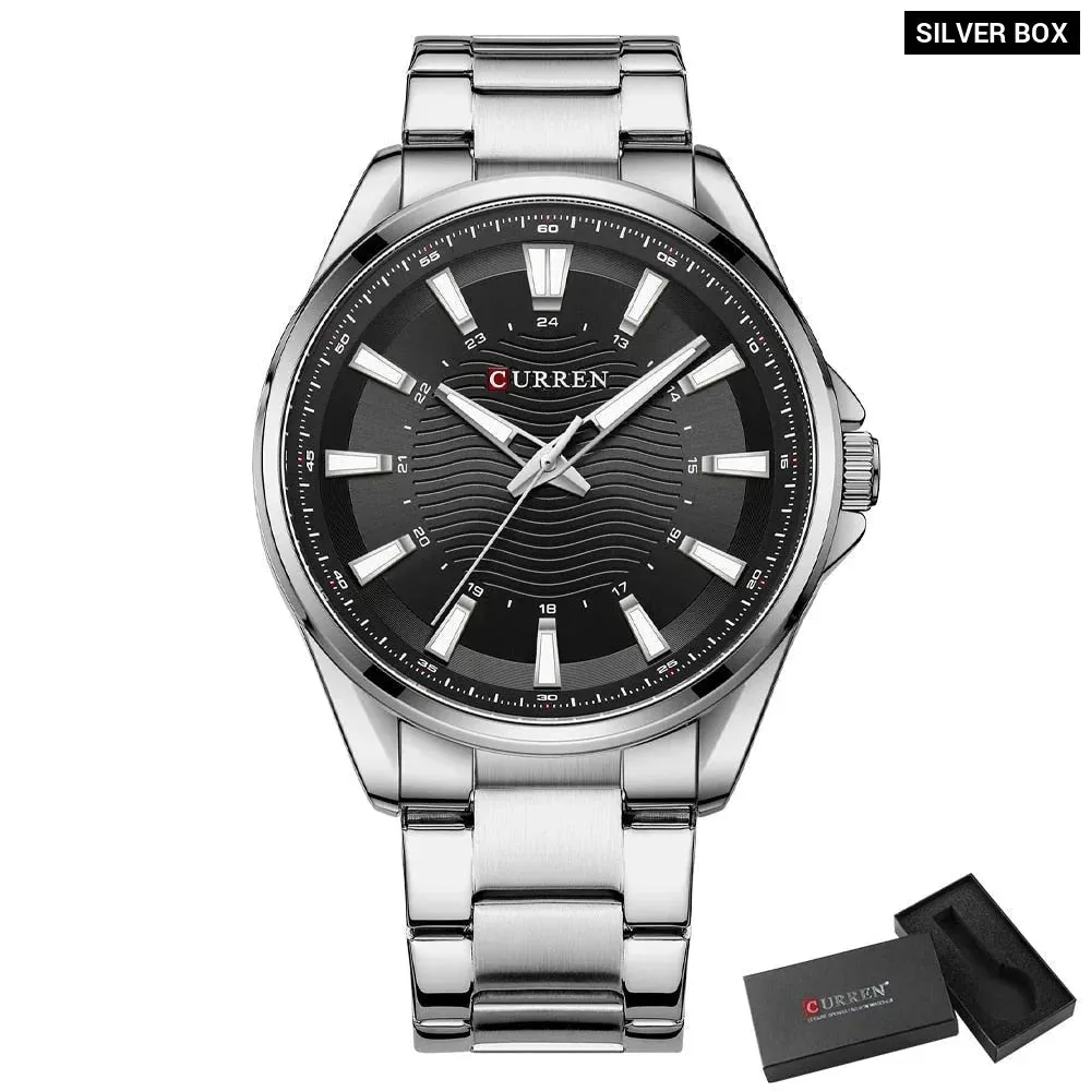 Casual Business Quartz Watches for Man Stainless Steel Band Black Wristwatches with 44 Mm Dial Luminous Hands