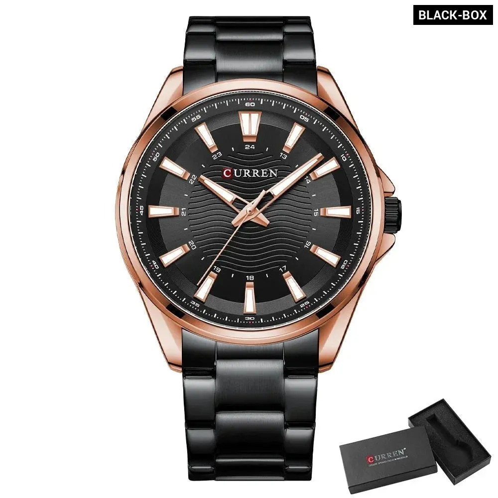 Casual Business Quartz Watches for Man Stainless Steel Band Black Wristwatches with 44 Mm Dial Luminous Hands