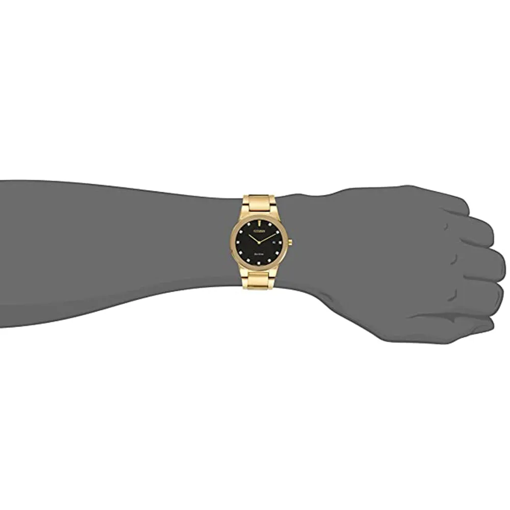 Citizen Mens Eco-Drive Axiom Diamond Black Dial Gold Band Stainless Steel Watch - AU1062-56G