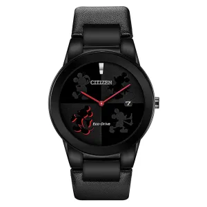 Citizen Mens Mickey Mouse Eco Drive Black Dial Band Leather Watch - AU1069-06W
