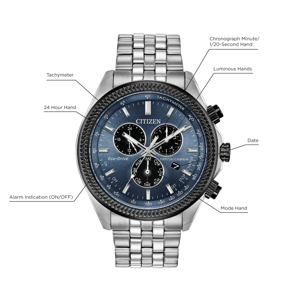 Citizen Perpetual Moonlight Blue Calendar Mens Watch BL5568-54L