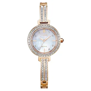 Citizen Womens Silhouette Crystal Eco Drive MOP Dial Pink Bracelet Watch - EM0863-53D
