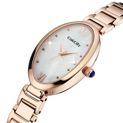 Classic Womens Analog Quartz Stainless Steel Strap with Oval Face Vintage Wrist Watch