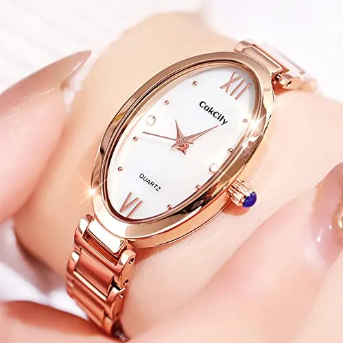 Classic Womens Analog Quartz Stainless Steel Strap with Oval Face Vintage Wrist Watch